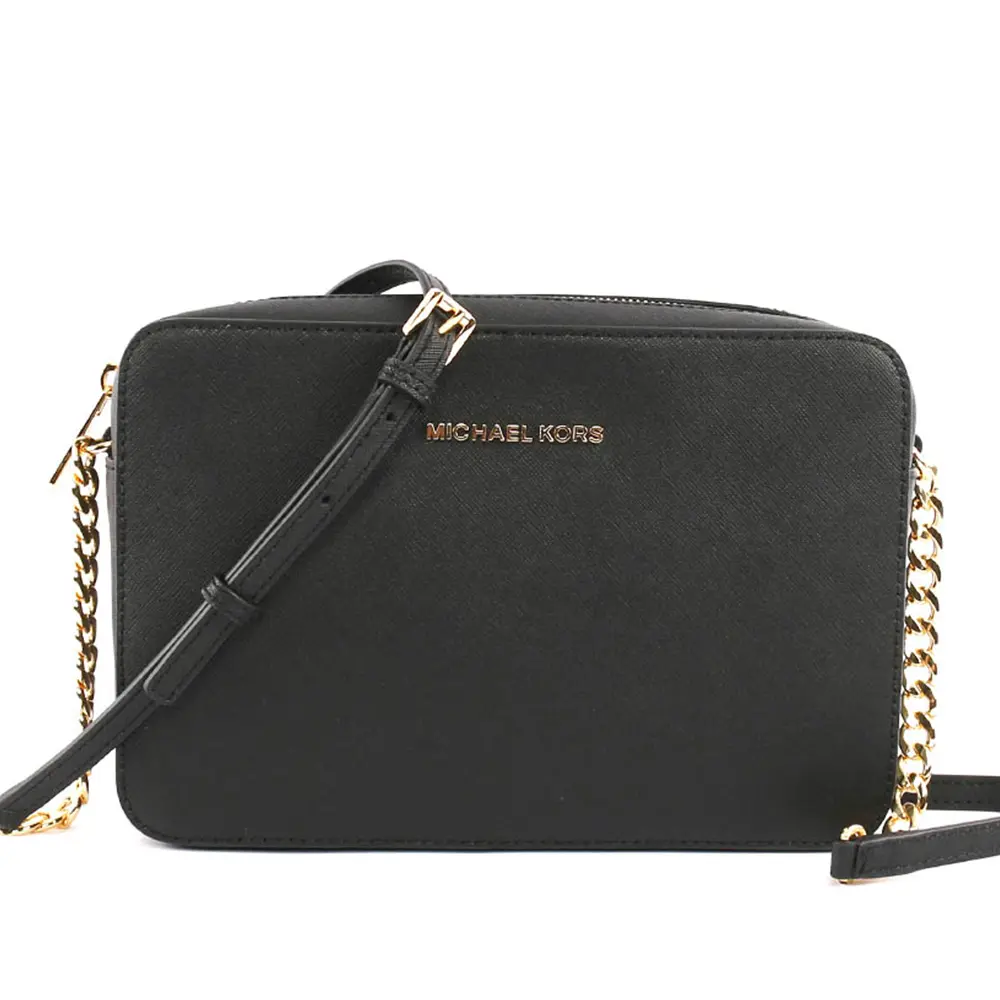 【Michael Kors】金字logo方形鏈帶斜揹包(黑色)