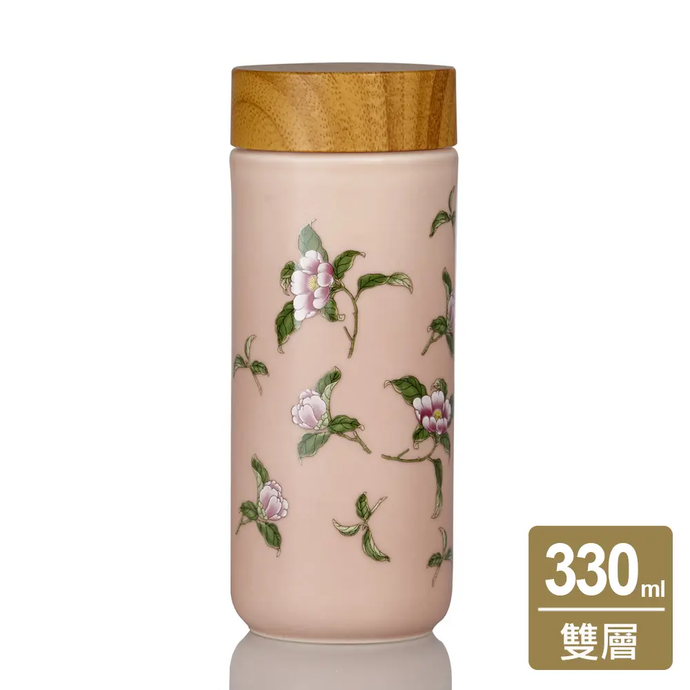 乾唐軒活瓷 | 花神隨身杯 / 大 / 雙層 / 仿木紋蓋 / 2色 330ml-復古玫瑰粉