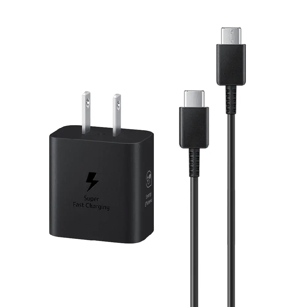 Samsung 三星 原廠新款 25W 超級快充+雙Type C線組 - 支援S25 S24系列【T2510 / 盒裝】-黑色