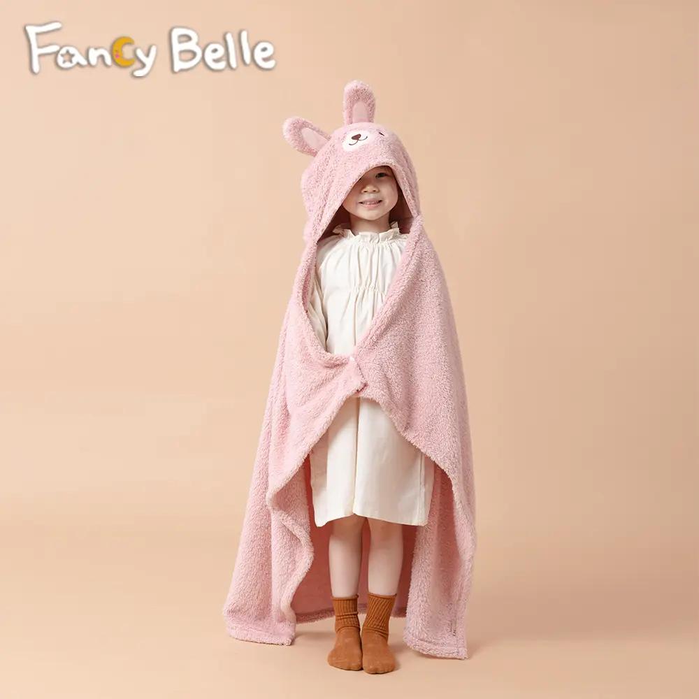 義大利Fancy Belle《妮妮兔》連帽披肩毯90*120cm-粉色｜Global Online｜Global Mall 環球Online