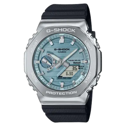 【CASIO 卡西歐】G-SHOCK 金屬錶殼 八角形錶殼 冰川藍 太陽能電力 GBM-2100A-1A2