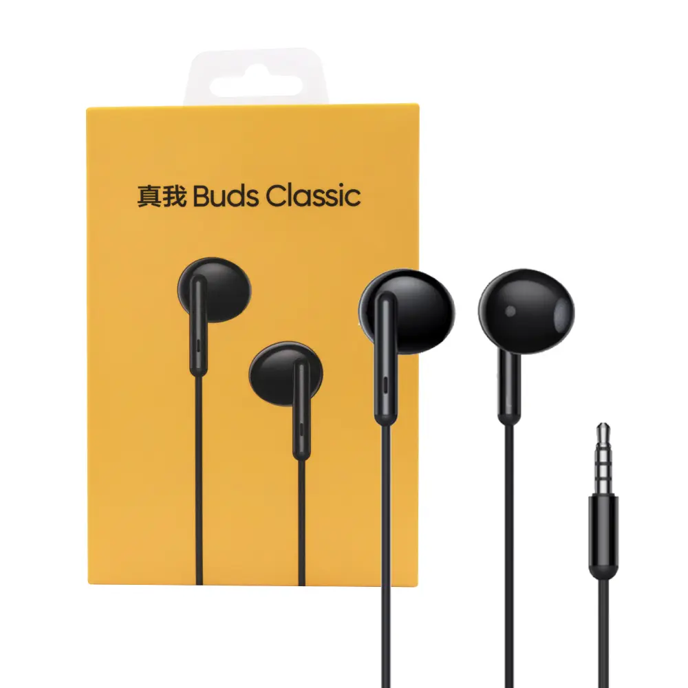 Realme 原廠 RMA2001 真我Buds Classic 半入耳式 3.5mm線控耳機 (盒裝)-黑色