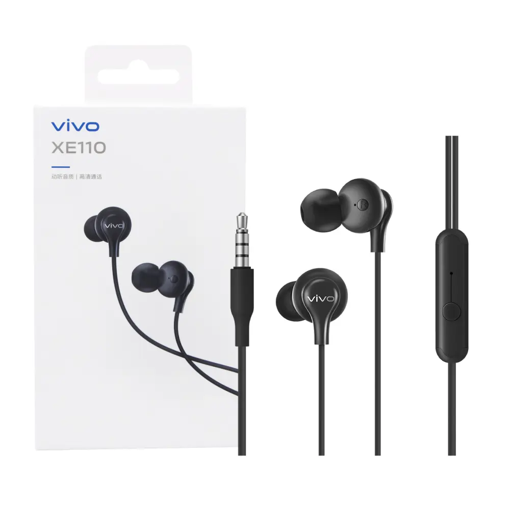VIVO 原廠 XE110 入耳式 3.5mm線控耳機 (盒裝)-黑色