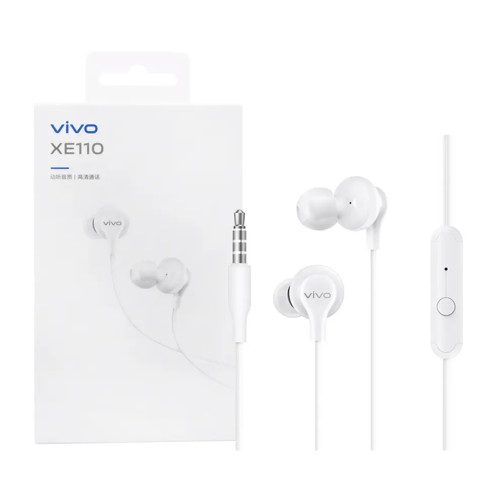 VIVO 原廠 XE110 入耳式 3.5mm線控耳機 (盒裝)-白色