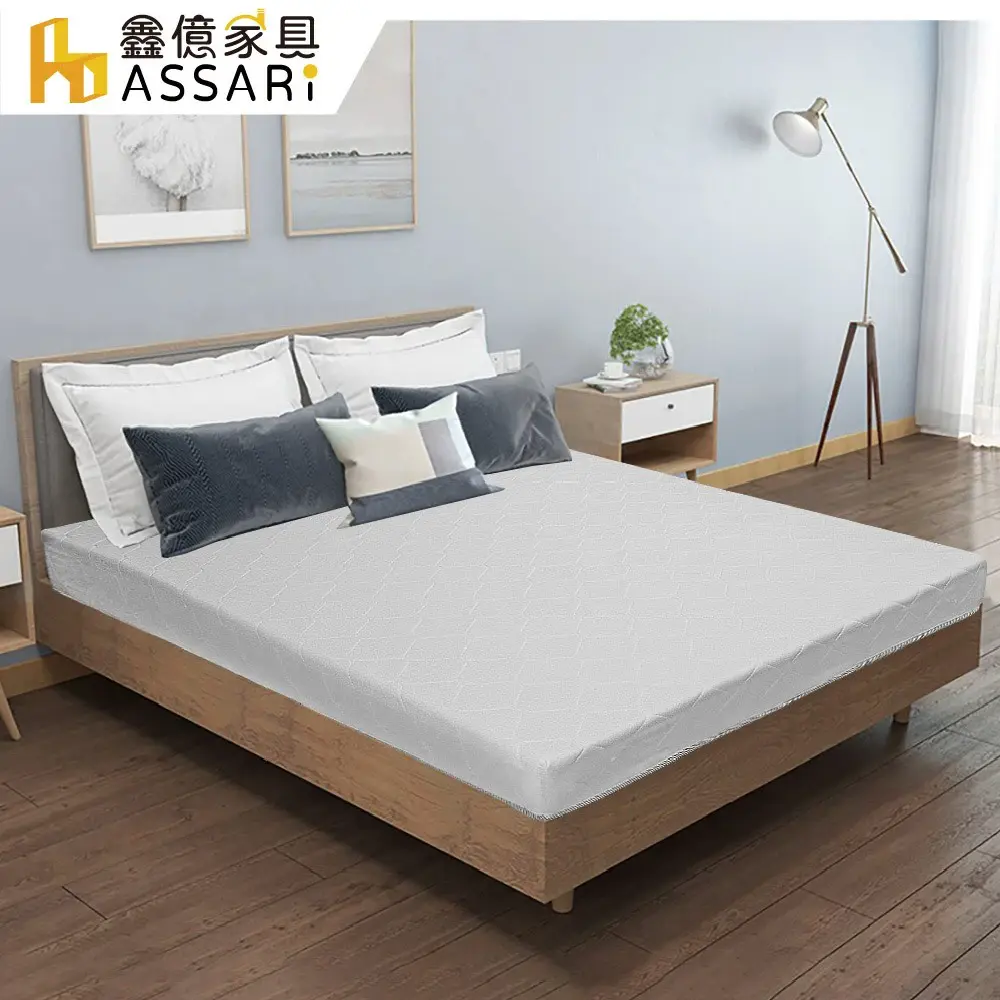 ASSARI-日系加硬式冬夏兩用印花彈簧床墊(單人3尺)#無印白-無印白