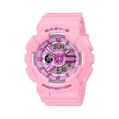 【CASIO 卡西歐】BABY-G Y2K 鮮豔時尚 繽紛單色調設計雙顯錶-粉 BA-110YK-4A