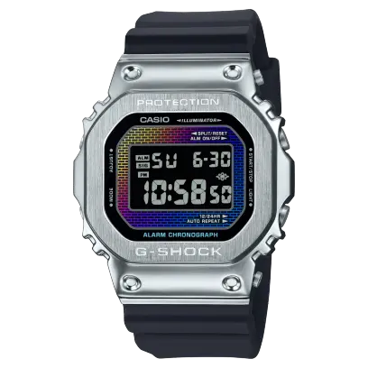 【CASIO 卡西歐】G-SHOCK 彩虹蒸鍍不鏽鋼金屬系列電子錶 GM-5600RW-1