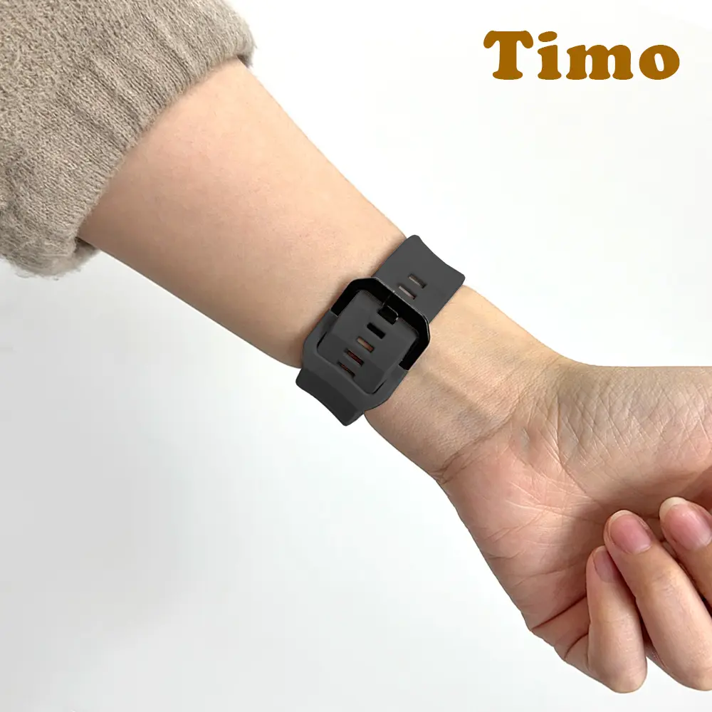 【Timo】SAMSUNG 三星 Galaxy Watch 7/6/5/4 流線型矽膠錶帶-黑色