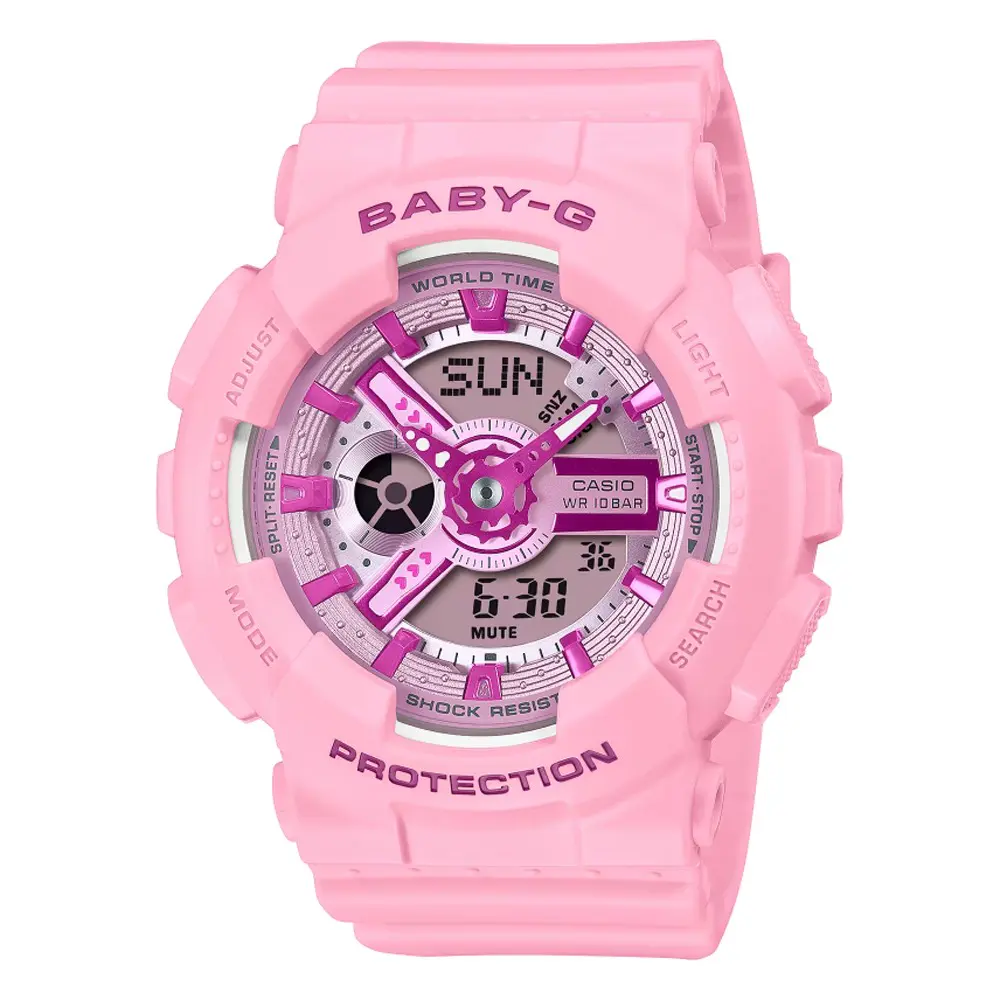 【CASIO 卡西歐】BABY-G Y2K 鮮豔時尚 繽紛單色調設計雙顯錶-粉 BA-110YK-4A