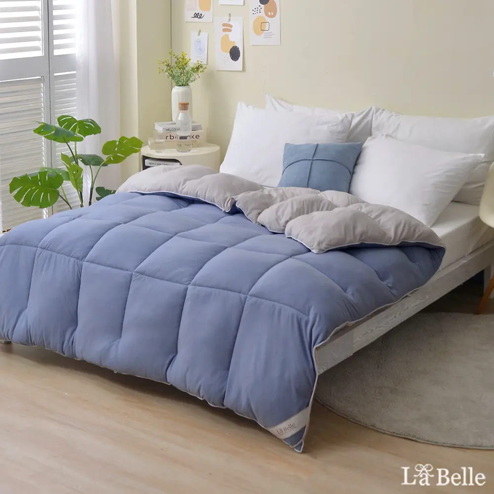 【格蕾寢飾】義大利La Belle《韓式雙色抑菌暖膚絨石墨烯發熱可水洗冬被》 雙人-藍x灰