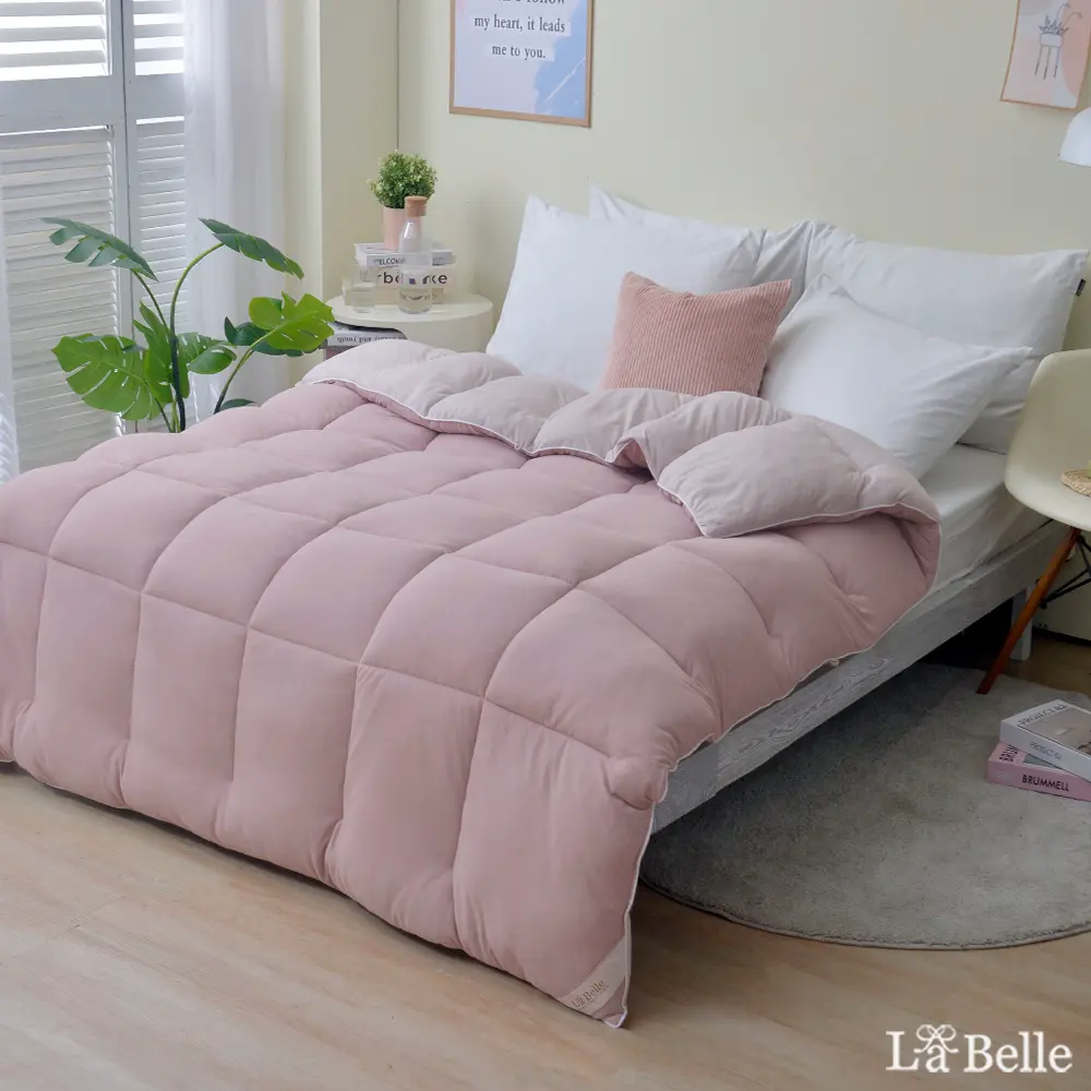 【格蕾寢飾】義大利La Belle《韓式雙色抑菌暖膚絨石墨烯發熱可水洗冬被》 雙人-粉x灰