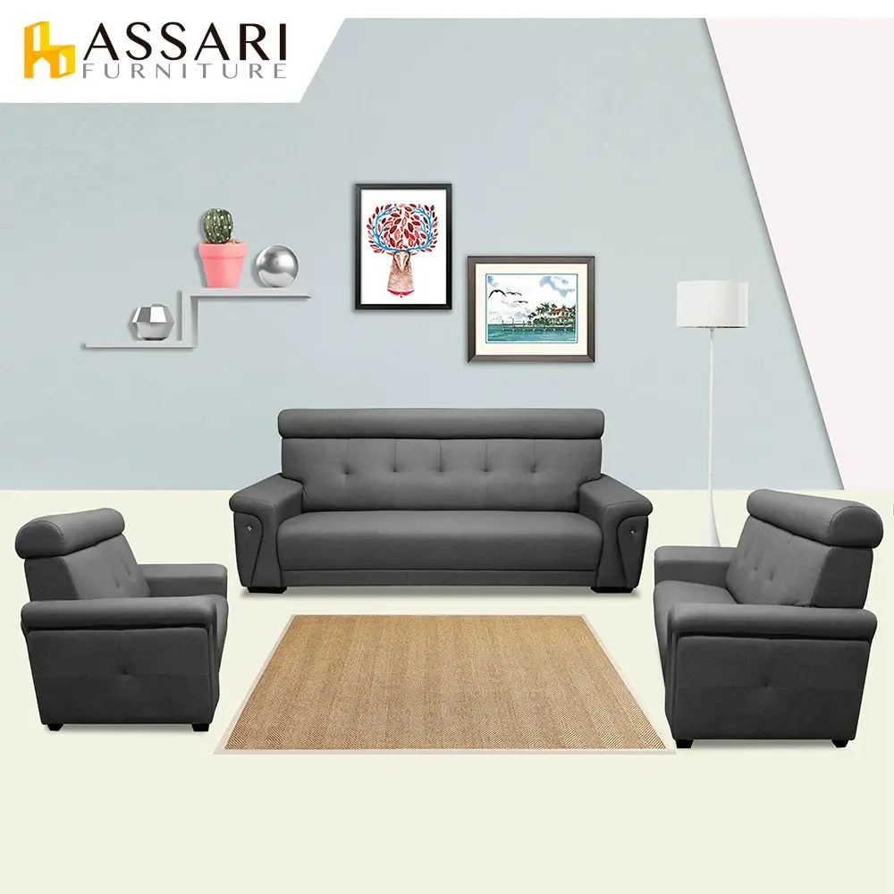 ASSARI-羅迪克1+2+3人透氣貓抓皮沙發(沙發組)#經典灰-經典灰