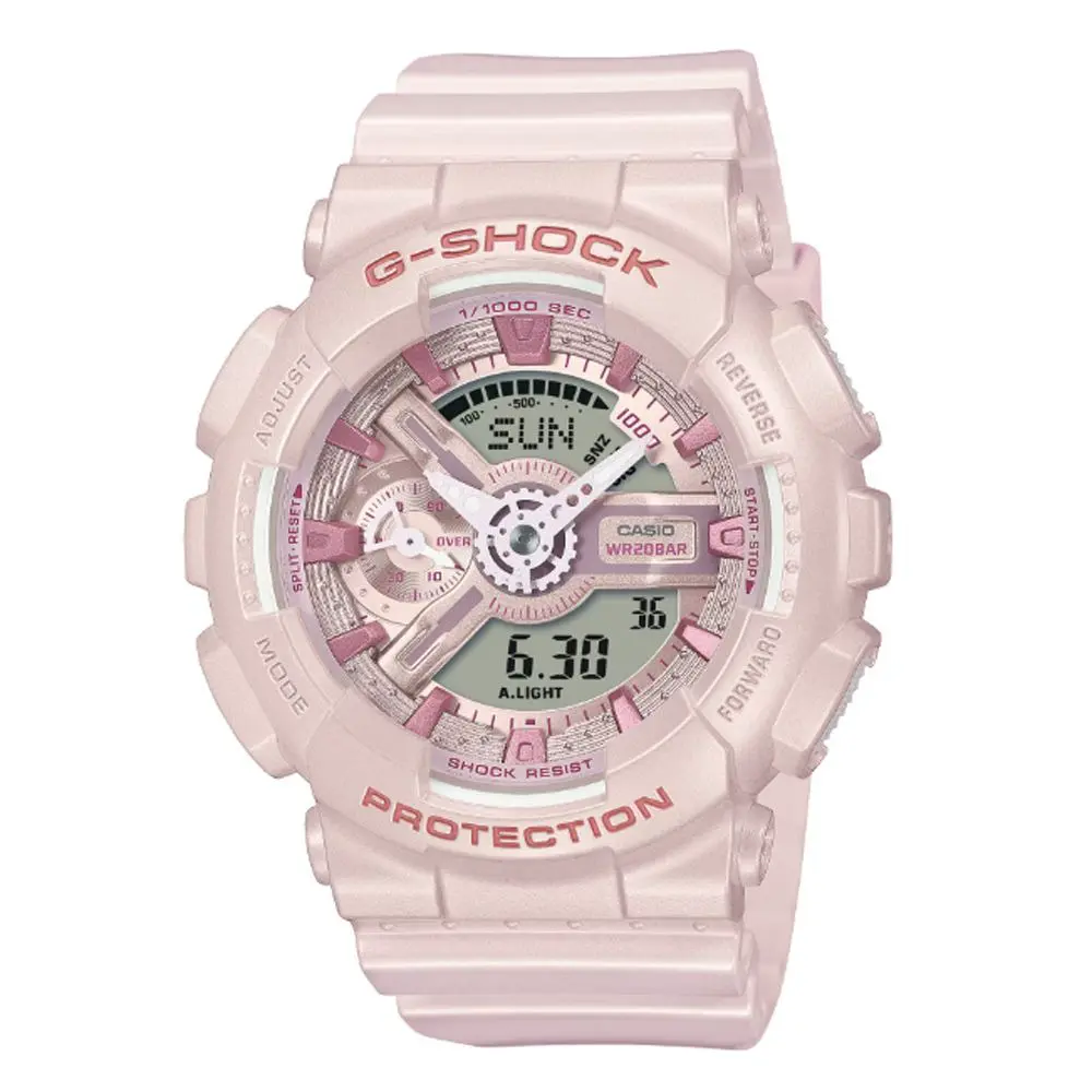 【CASIO 卡西歐】G-SHOCK WOMEN 霧面珍珠光 絲緞奢華雙顯錶-粉紅 GMA-S110ST-4A