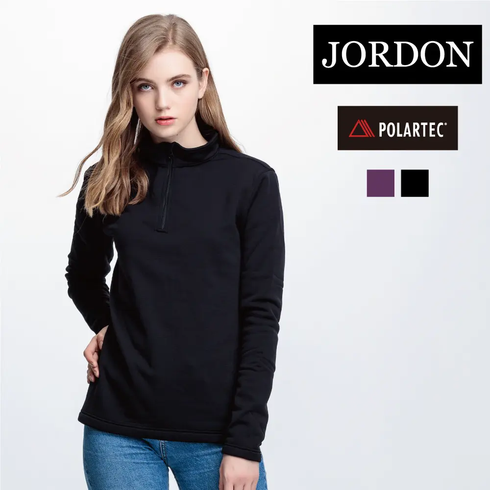 【JORDON 橋登】 半開襟上衣 POLARTEC Power Stretch PRO 女款#紫色 L-紫色,L