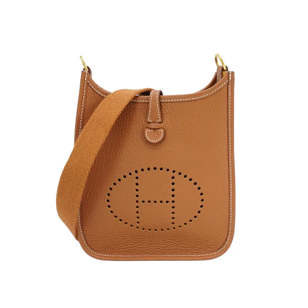 Hermes Mini Evelyne TC牛皮金釦斜揹包(金棕)