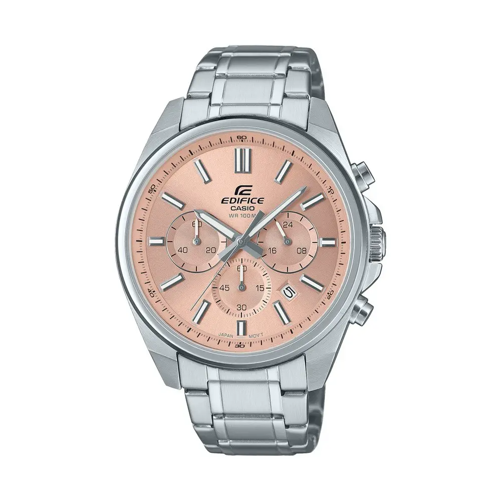 【CASIO】EDIFICE 三針三眼 標準計時鐘錶 優雅粉粽 日期顯示窗 EFV-650D-4A