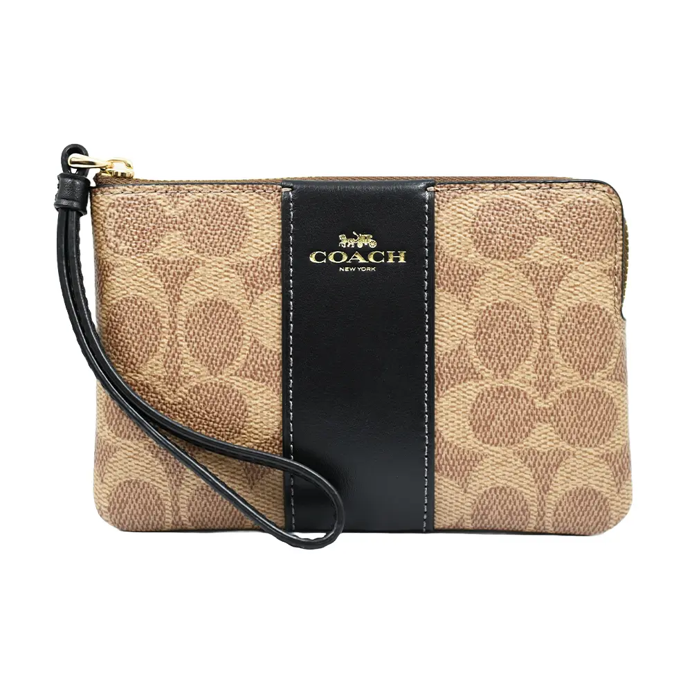 COACH 經典LOGO直條/素面皮革系列拉鍊手拿包零錢包 (多色可選)-C款