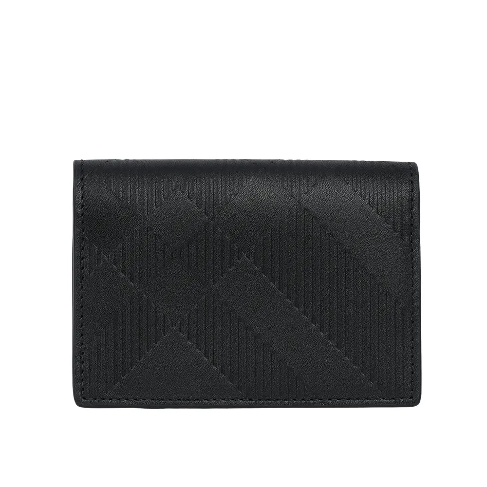【BURBERRY】經典格紋浮雕小牛皮二折名片夾/卡片夾