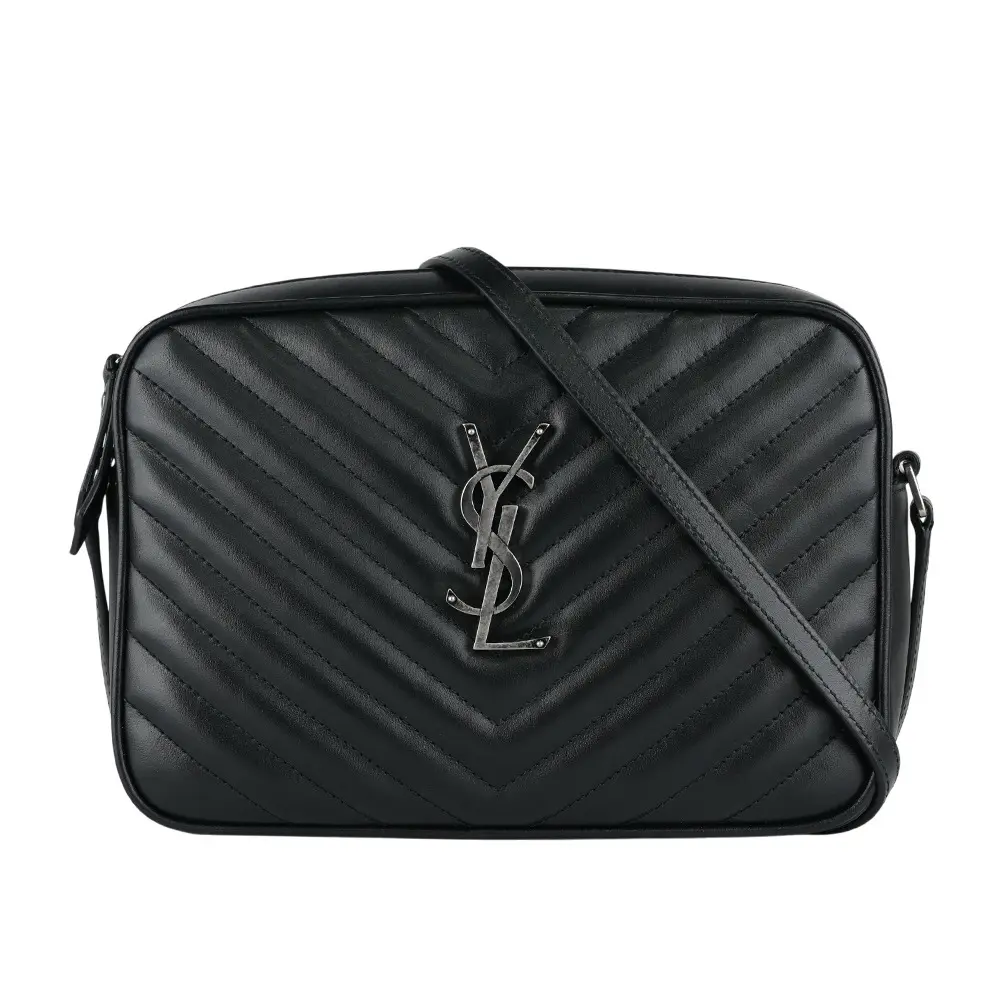【YSL/Saint Laurent Paris】Lou 銀字V紋小牛皮相機包/斜揹包