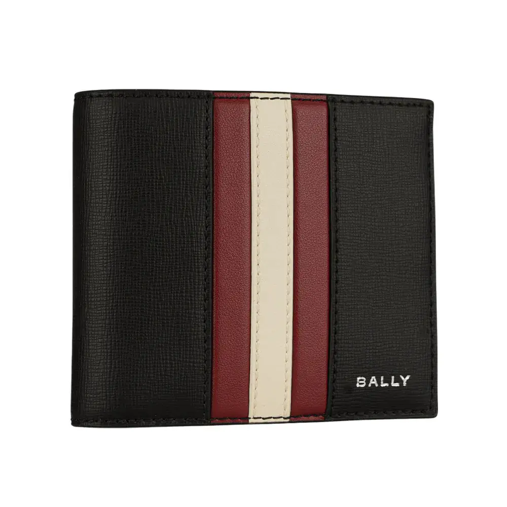 【BALLY】Mythos 紅白條紋再生牛皮對開零錢袋短夾