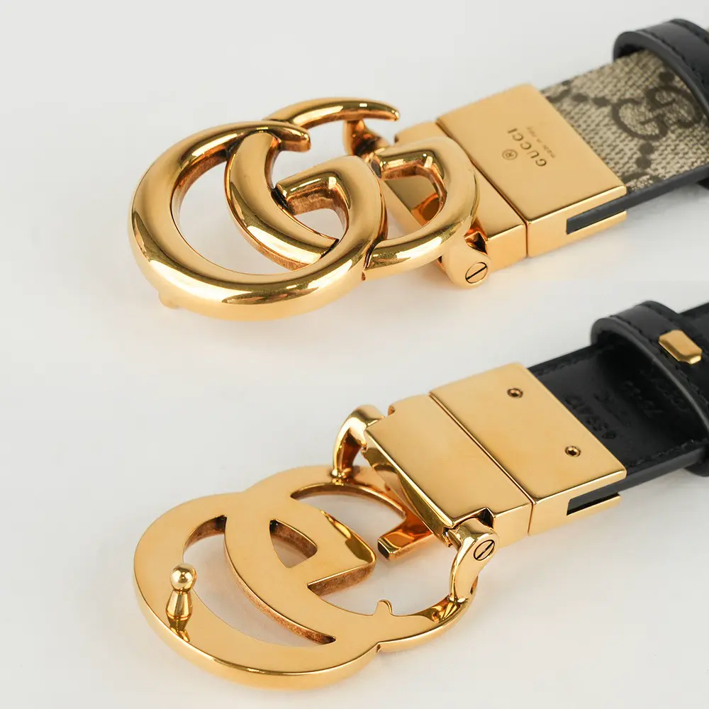 GUCCI】金色GG Logo 帆布及皮革雙面可用皮帶75cm｜Global Online