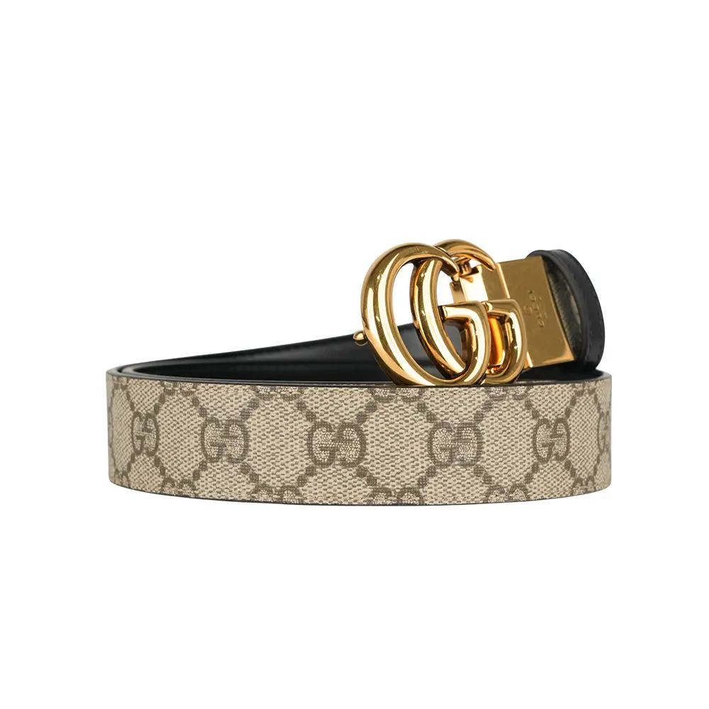 GUCCI 帆布Belt皮帶 GUCCI】金色GG Logo 帆布及皮革雙面可用皮帶75cm｜Global Online