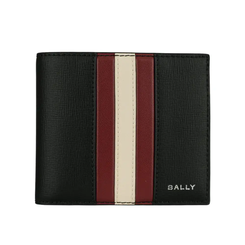 【BALLY】Mythos 紅白條紋再生牛皮對開零錢袋短夾
