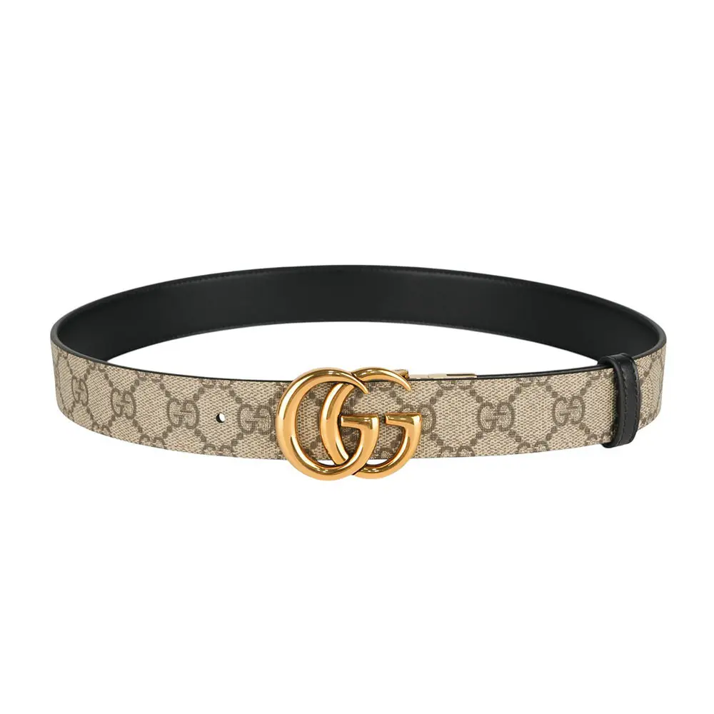 GUCCI 帆布Belt皮帶 GUCCI】金色GG Logo 帆布及皮革雙面可用皮帶75cm｜Global Online