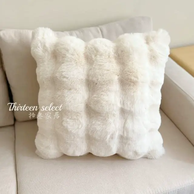 【THiRTEEN 拾參家居】方塊泡泡絨毛抱枕 沙發抱枕 靠枕 居家裝飾 #不含枕芯 米白色-不含枕芯,米白色