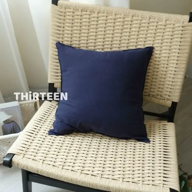 【THiRTEEN 拾參家居】森林系無印風壓邊純色抱枕 - 不含枕芯#墨水藍-墨水藍