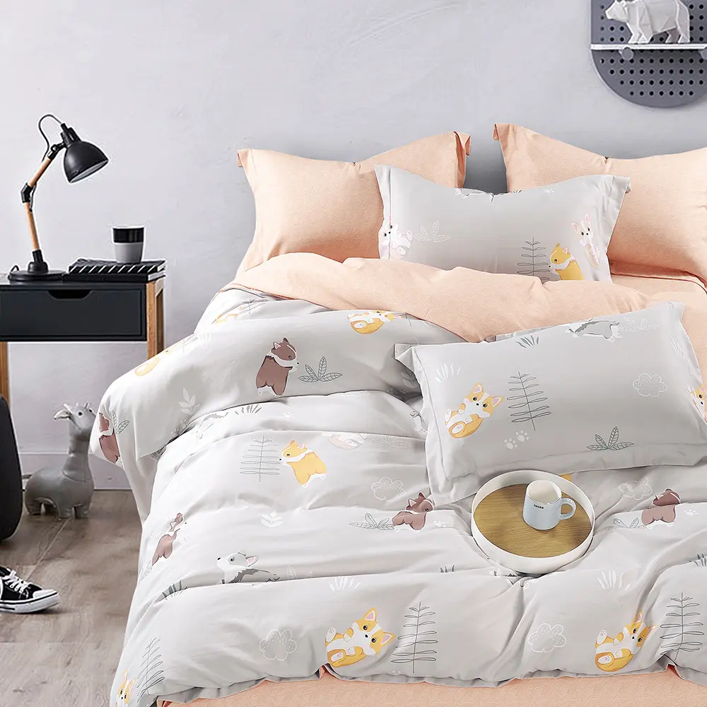 【DUYAN 竹漾】奧地利天絲 床包枕套組-單人/雙人/加大 多款任選 臺灣製#跑跑柯基 雙人加大床包三件組-跑跑柯基,雙人加大床包三件組