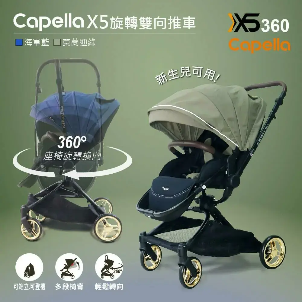 【韓國 Capella】X5旋轉雙向推車/360°旋轉換向 安琪兒#莫蘭迪綠-莫蘭迪綠