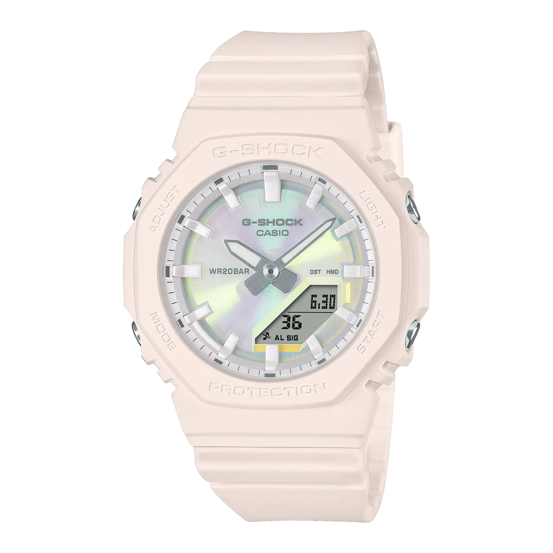 【CASIO 卡西歐】G-SHOCK WOMEN 八角防護構造雙顯錶 GMA-P2100PC-4A