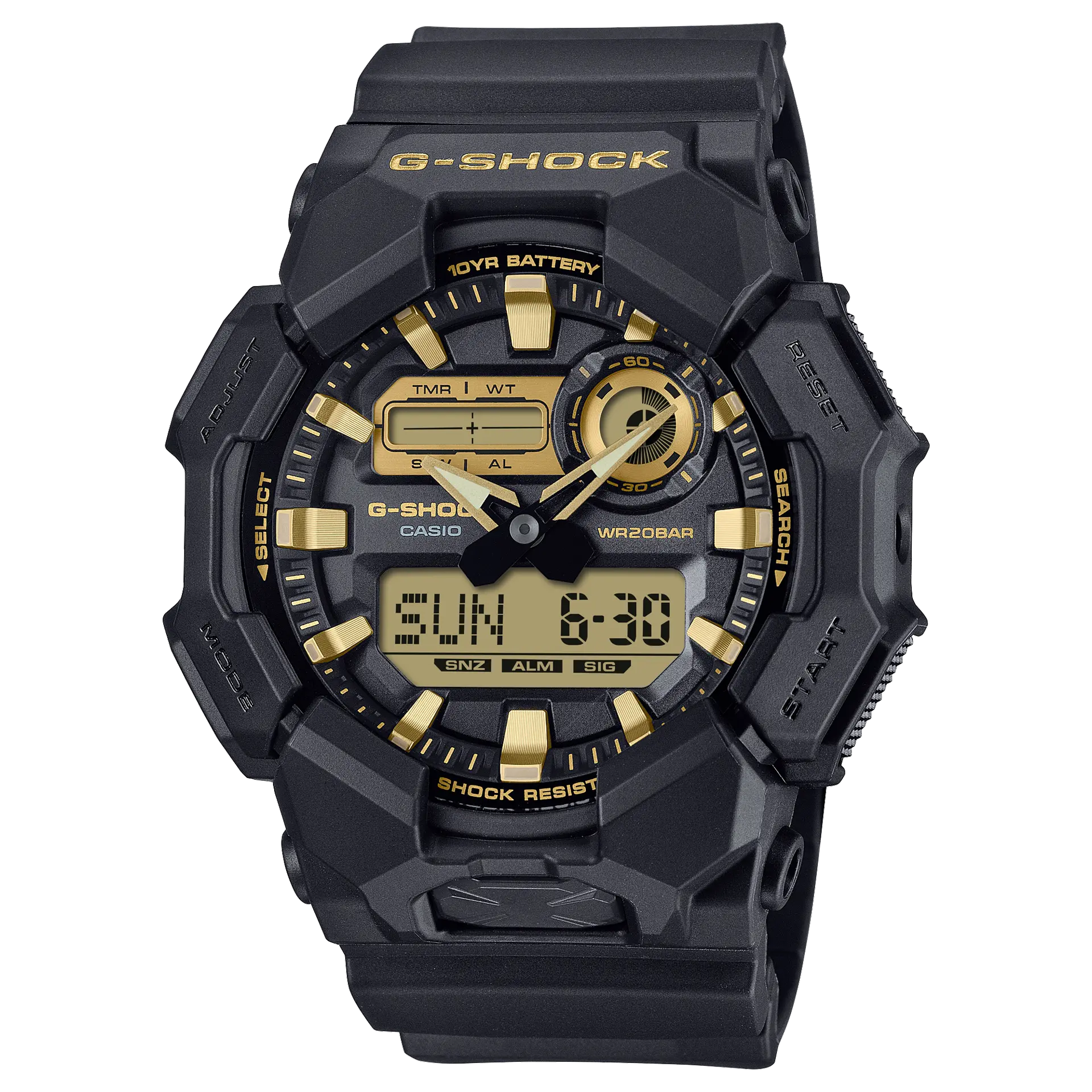 CASIO 卡西歐】G-SHOCK 長效電池壽命黑金雙顯腕錶GA-010GB-1A9｜新北中