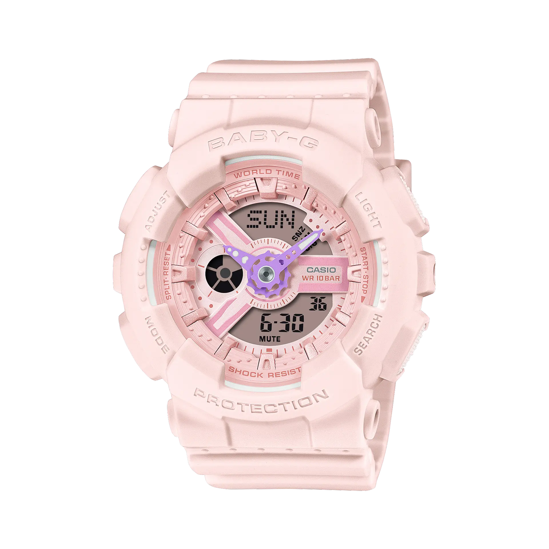 【CASIO 卡西歐】馬卡龍色系 可愛雙顯腕錶 櫻花粉色 43.4 mm BA-110AH-4A