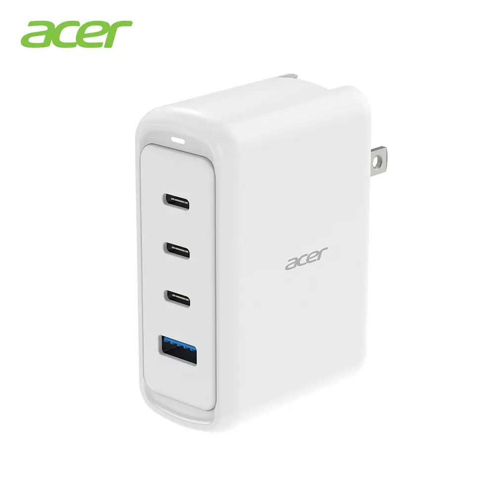 【Acer】100W GaN氮化鎵 四孔快充充電器/旅充(附CC快充線/COT-830)-白色