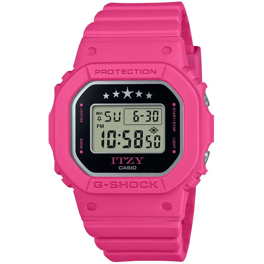 【CASIO 卡西歐】G-SHOCK ITZY 聯名款 霧面方形計時錶/桃紅/GMD-S5610IT-4A
