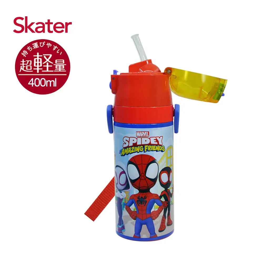【Skater】吸管不鏽鋼保溫水壺(400ml) 多款選#蜘蛛人Spidey-蜘蛛人Spidey