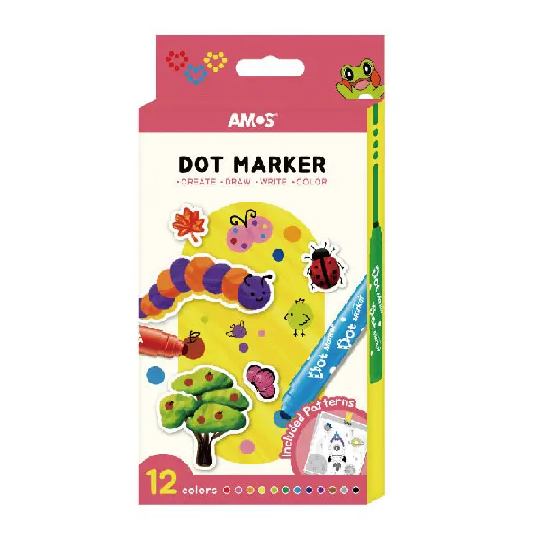 【AMOS 阿摩司】12色 可水洗 圓頭 彩色筆 / 組 DM12P