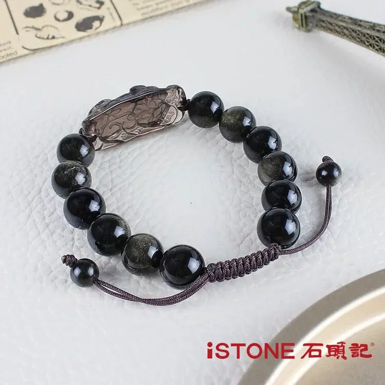 │石頭記│冰種黑曜石貔貅手鍊│喜氣洋洋│-圓珠黑曜石款