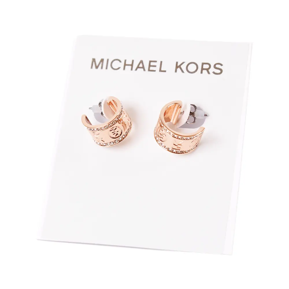 MICHAEL KORS 密鑲LOGO鋯石針式耳環-玫瑰金