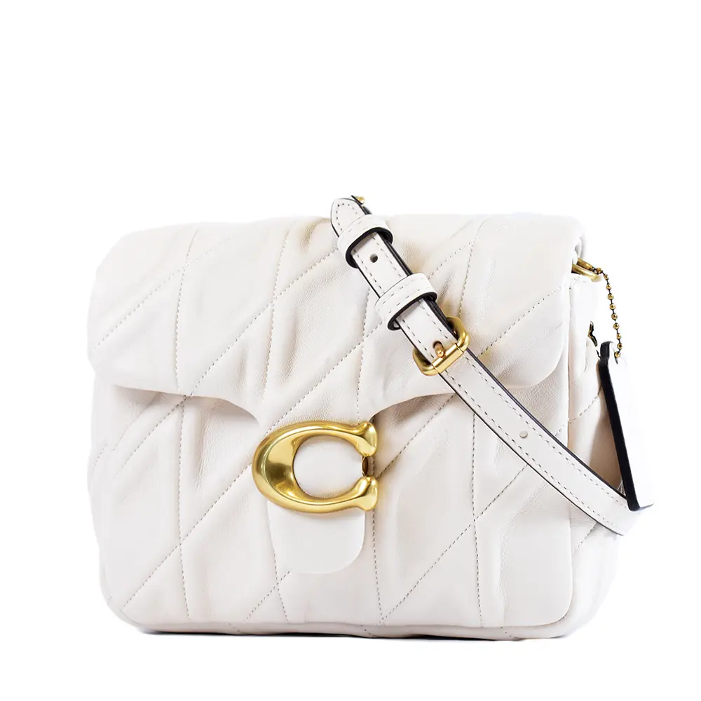 COACH 專櫃款 TABBY 絎縫菱格肩背/斜背二用包-白色/小