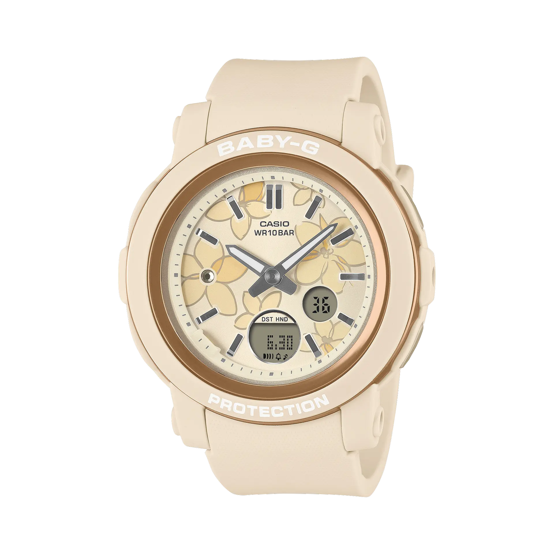 【CASIO 卡西歐】Baby-G 精緻花朵閃耀水晶雙顯腕錶 黃 41.5mm BGA-290FL-4A