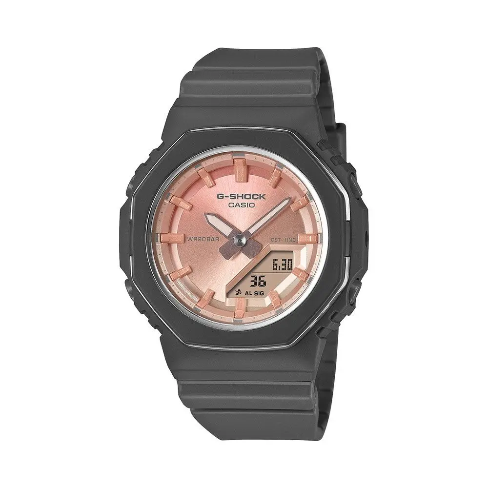【CASIO 卡西歐】 G-SHOCK 質感金屬環 礦石之美 柔美粉水晶 簡約纖薄 八角形錶殼 GMA-P2110SC-4A 4