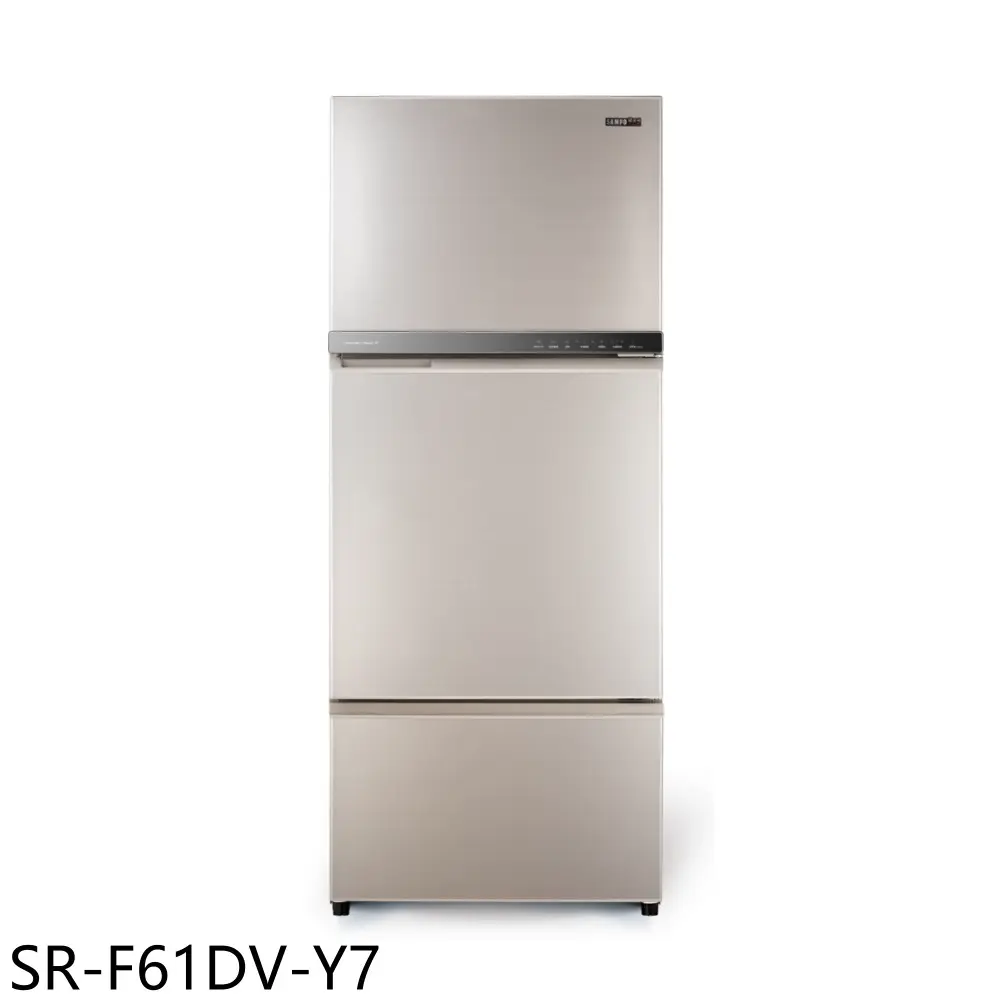 聲寶【SR-F61DV-Y7】605公升三門變頻炫彩金冰箱(含標準安裝)(7-11商品卡1000元)