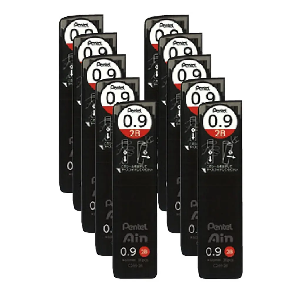 【Pentel 飛龍】Ain 0.9mm 自動鉛筆 筆芯 36入/筒 10筒/組 C289 系列#C289-2B-C289-2B