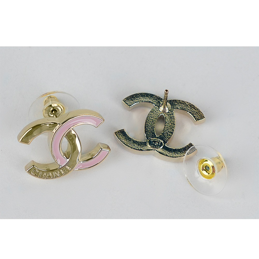 ✨極美品✨CHANEL耳环 CC logo CHANEL CC Logos Pink Rhinestone Dangle Earrings Gold Tone