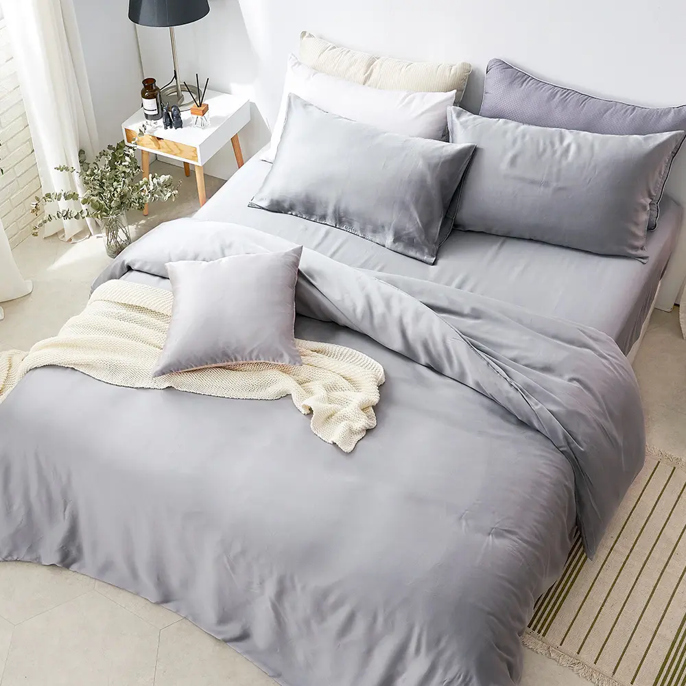 【DUYAN 竹漾】60支 100%萊賽爾天絲 床包枕套組-單人/雙人/加大/特大 多款任選 臺灣製#芝麻霧灰 單人床包二件組-芝麻霧灰,單人床包二件組