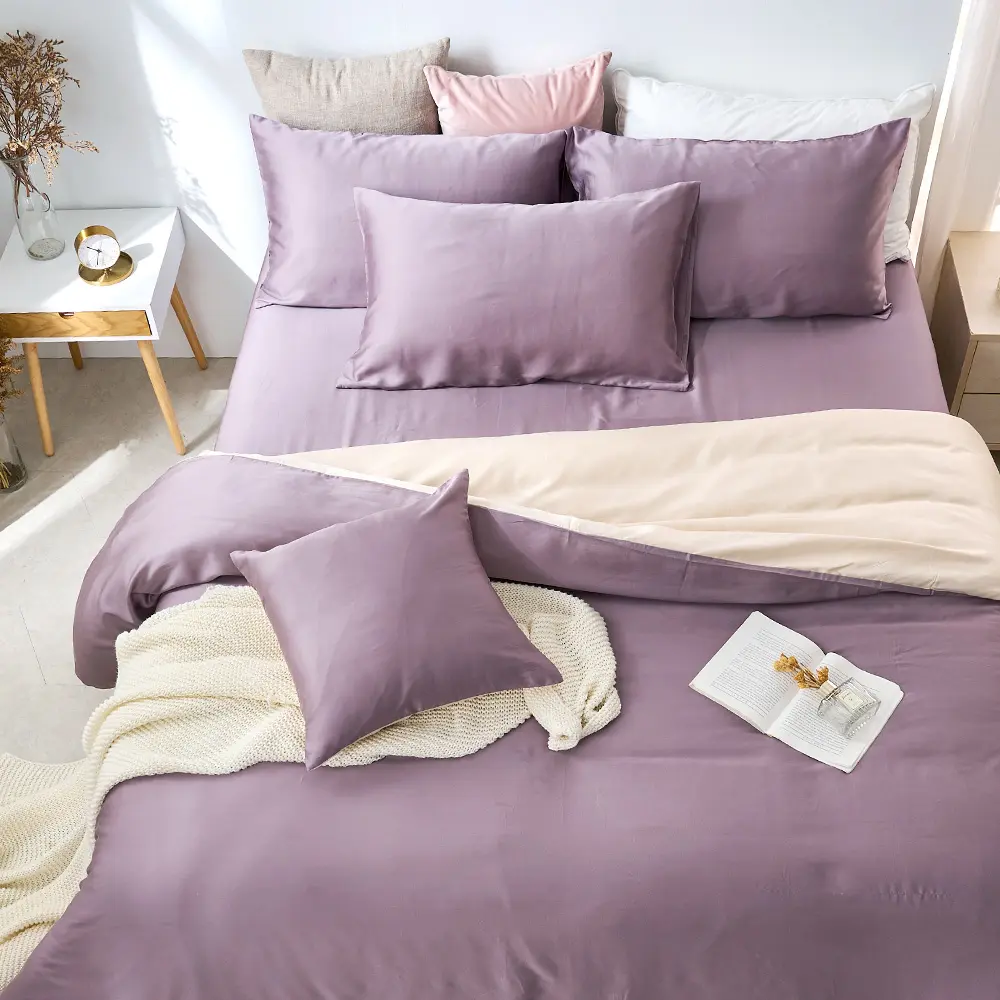 【DUYAN 竹漾】60支 100%萊賽爾天絲 床包枕套組-單人/雙人/加大/特大 多款任選 臺灣製#紫薯那堤 單人床包二件組-紫薯那堤,單人床包二件組