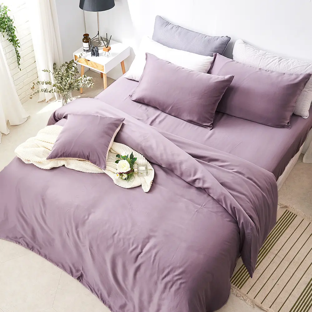 【DUYAN 竹漾】60支 100%萊賽爾天絲 床包枕套組-單人/雙人/加大/特大 多款任選 臺灣製#甜芋紫薯 單人床包二件組-甜芋紫薯,單人床包二件組